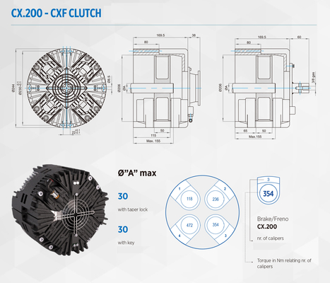 CX200 ชิ้นส่วนอะไหล่เครื่องจักรลูกฟูก Tention Control นิวเมติกดิสก์เบรกคลัตช์